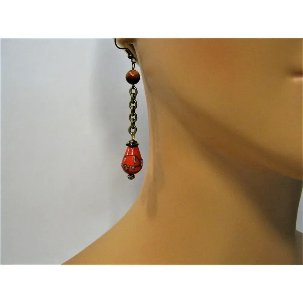Handmade Art Glass Beaded long Dangle Drop Earrings 2 inch